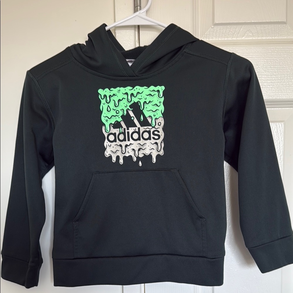 Adidas Black and Green Sweatshirt Hoodie